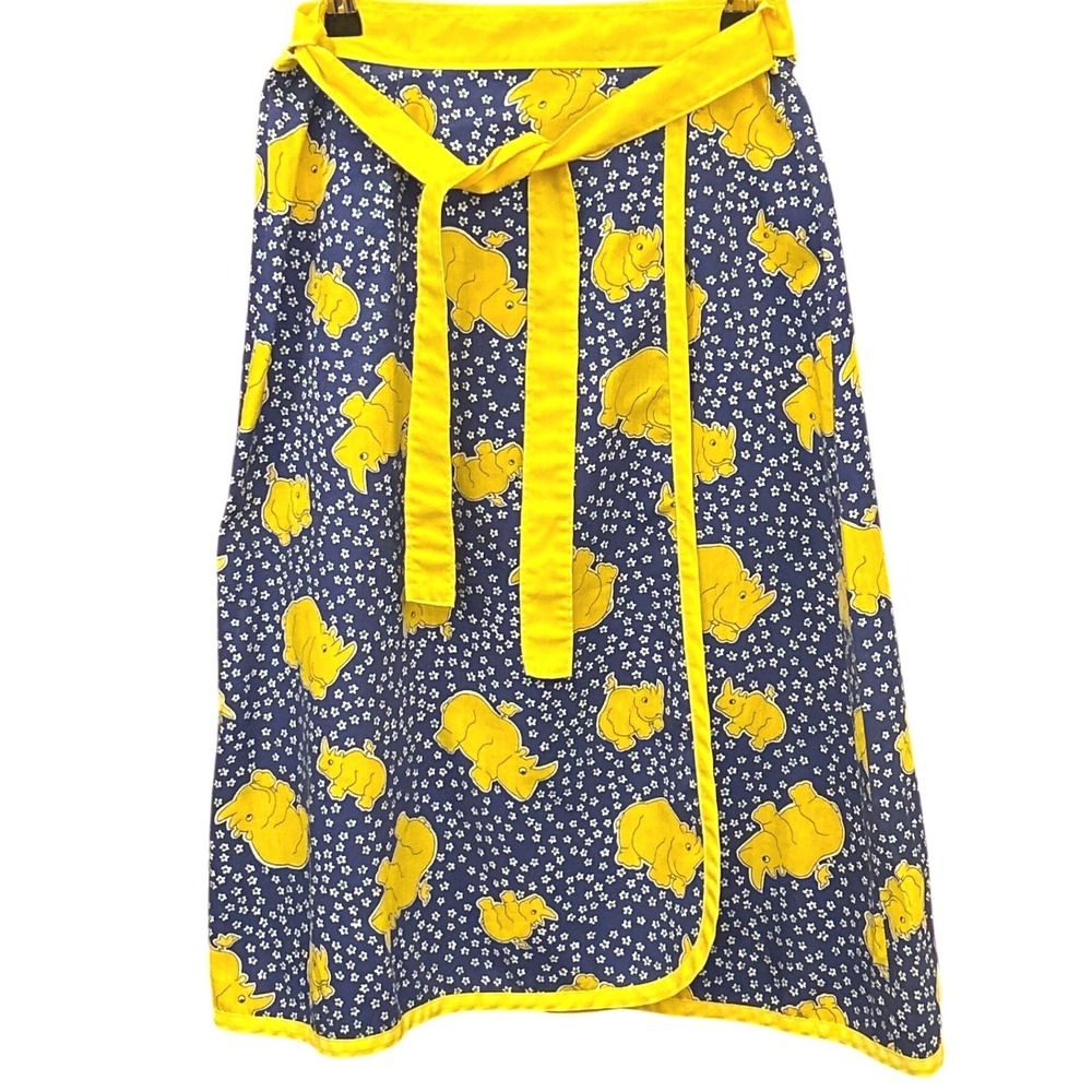 Vintage Corner Stone Wrap Skirt Novelty Rhino Print Whimsical Retro Kitsch
